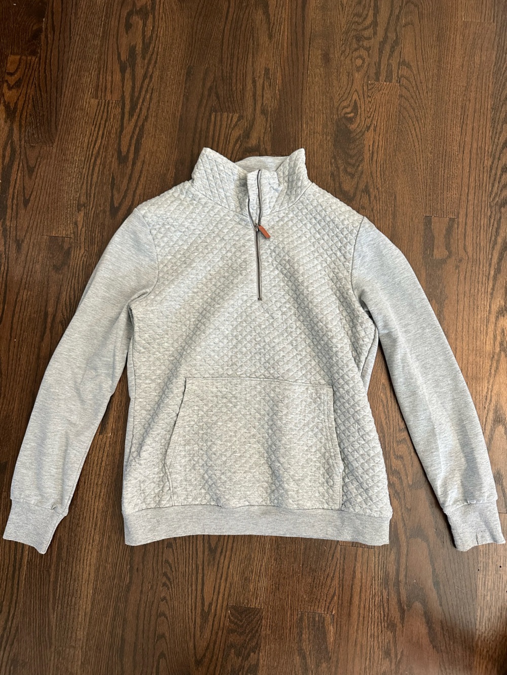 Quilted Light Gray Half-Zip Turtleneck Sweater